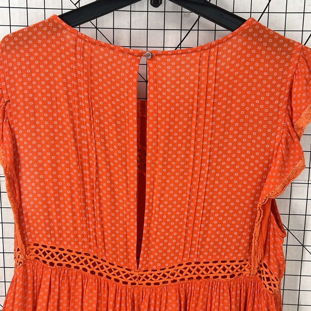 Free People Retro Kitty Crochet Trim Dress Tangerine Orange Small S - Picture 6 of 16